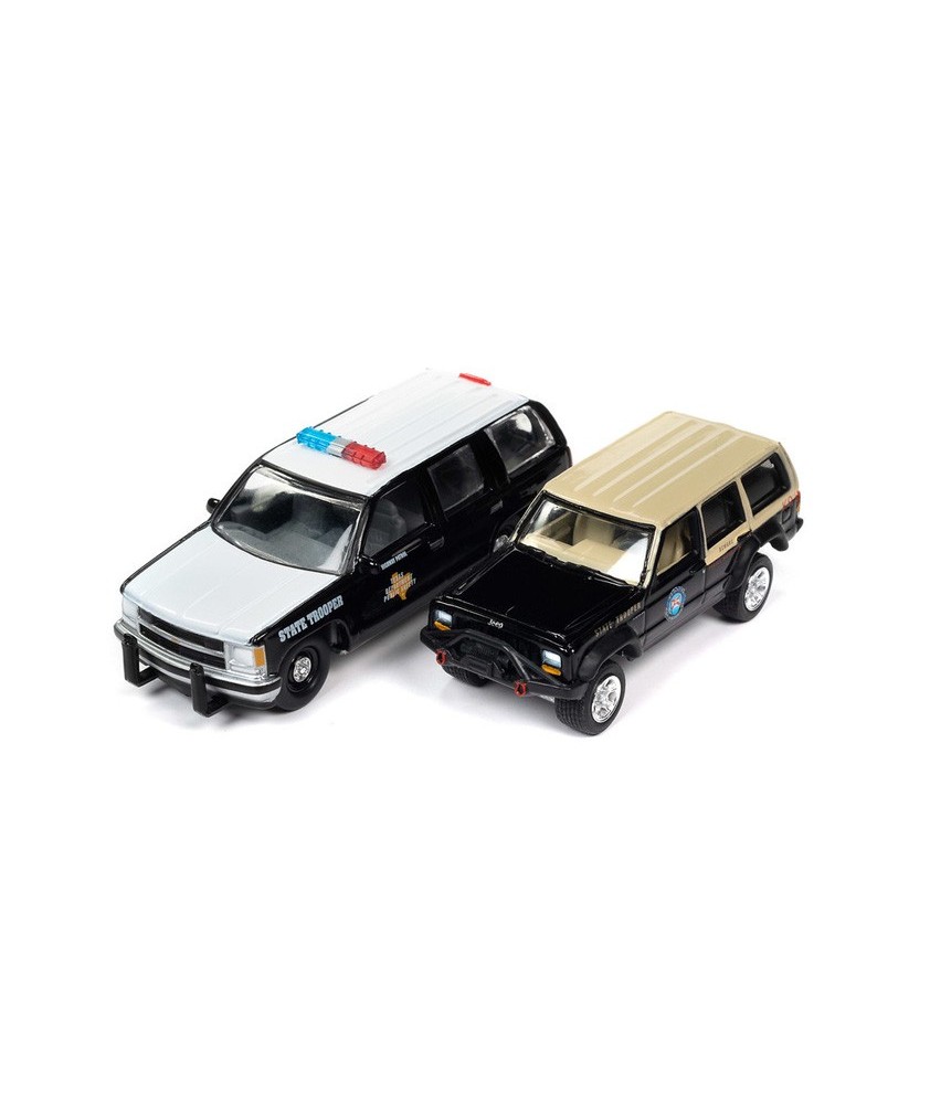 Johnny Lightning Twin Packs 2022 Release 3A - American Heroes 1997 Chevy Tahoe and Jeep Cherokee XJ