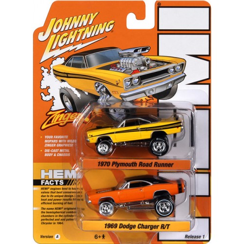 Johnny Lightning Twin Packs 2023 Release 1A - 1970 Plymouth Road Runner and 1969 Dodge Charger R/T