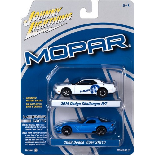 Johnny Lightning Twin Packs 2023 Release 1A - 2014 Dodge Challenger R/T and 2008 Dodge Viper SRT10