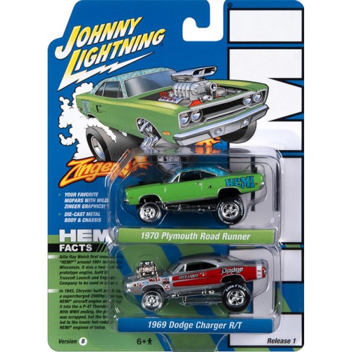 Johnny Lightning Twin Packs 2023 Release 1B - 1970 Plymouth Road Runner and 1969 Dodge Charger R/T