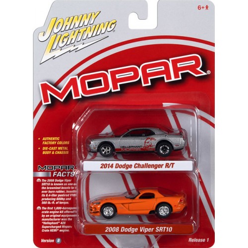 Johnny Lightning Twin Packs 2023 Release 1B - 2014 Dodge Challenger R/T and 2008 Dodge Viper SRT10