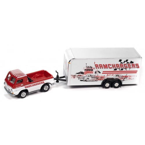 Johnny Lightning Truck and Trailer 2023 Release 2A - 1960 Dodge A-100 Pickup Truck with Enclosed Trailer Ramchargers