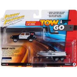 Johnny Lightning Truck and Trailer 2023 Release 2A - 1988 Jeep Cherokee with Mastercraft Boat and Trailer