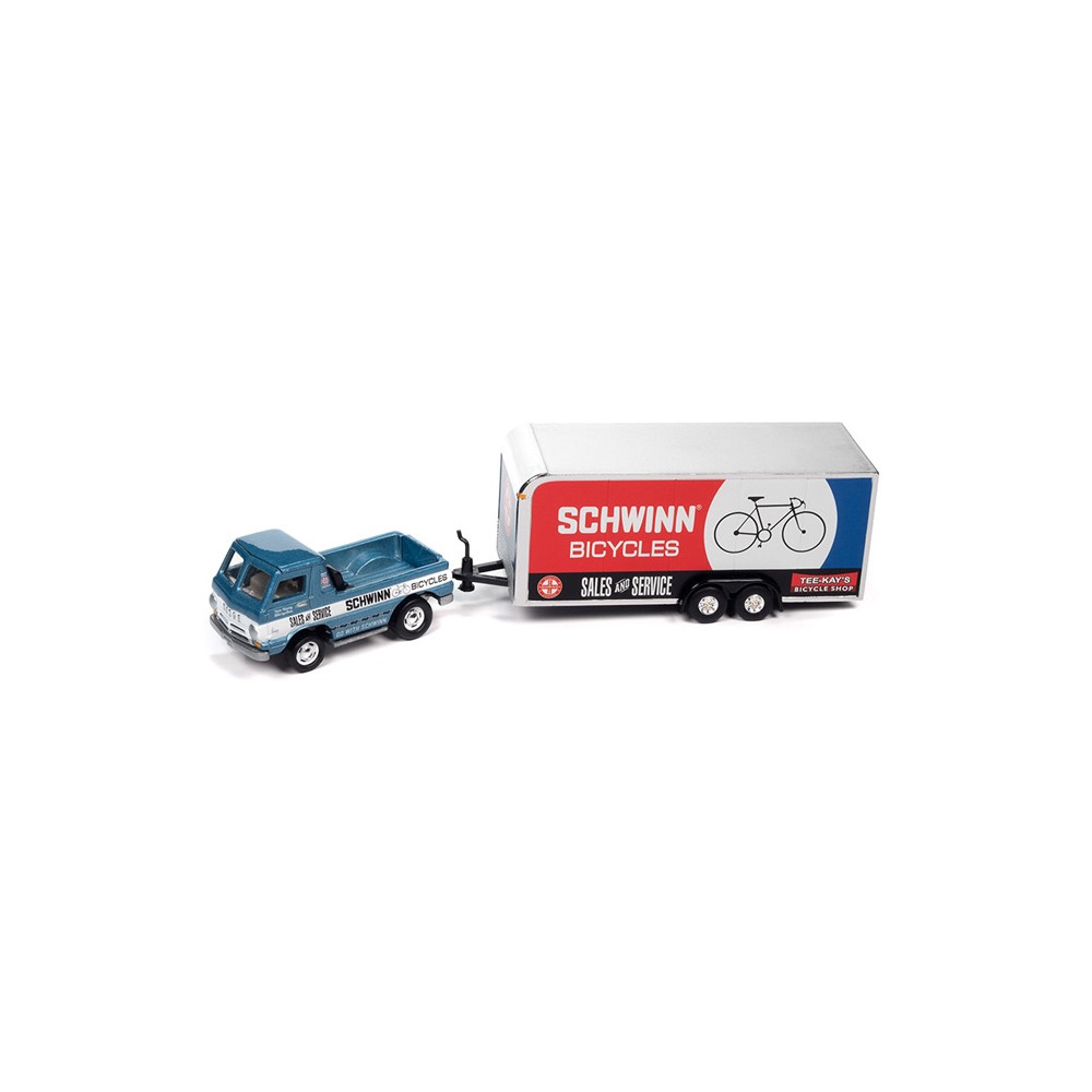 Johnny Lightning Truck and Trailer 2023 Release 2B - 1960 Dodge A-100 Pickup Truck with Enclosed Trailer Schwinn