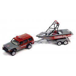 Johnny Lightning Truck and Trailer 2023 Release 2B - 1988 Jeep Cherokee with Mastercraft Boat and Trailer