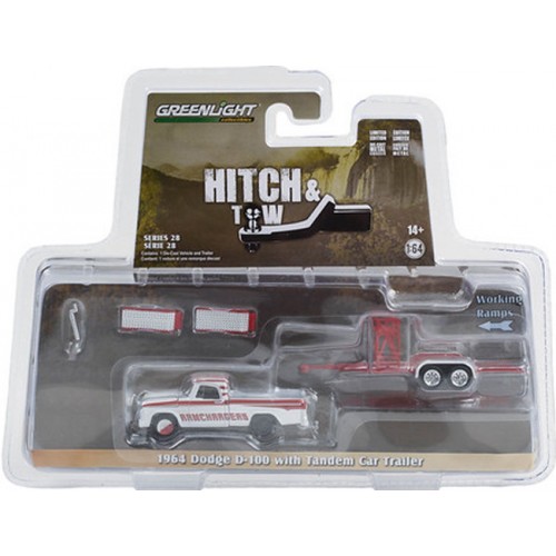 Greenlight Hitch and Tow Series 28 - 1964 Dodge D-100 with Tandem Car Trailer
