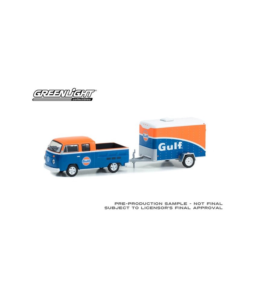 Greenlight Hitch and Tow Series 28 - 1975 Volkswagen T2 Double Cab Pick-Up with Cargo Trailer