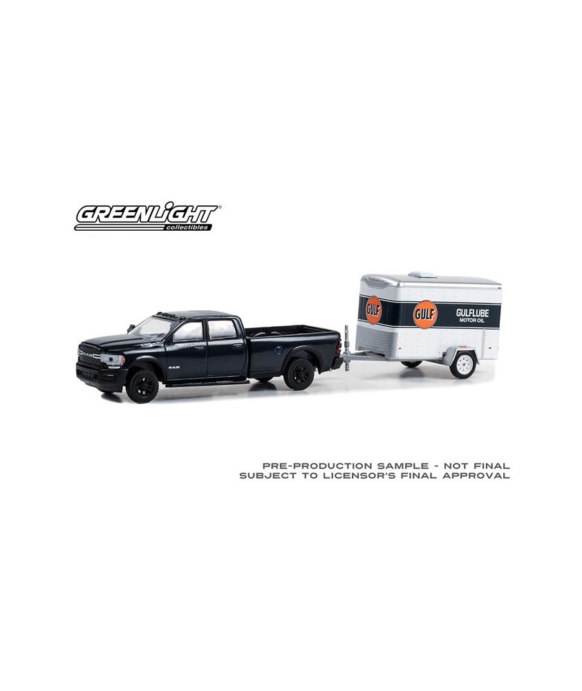 Greenlight Hitch and Tow Series 29 - 2023 RAM 2500 with Small Cargo Trailer Gulf Oil