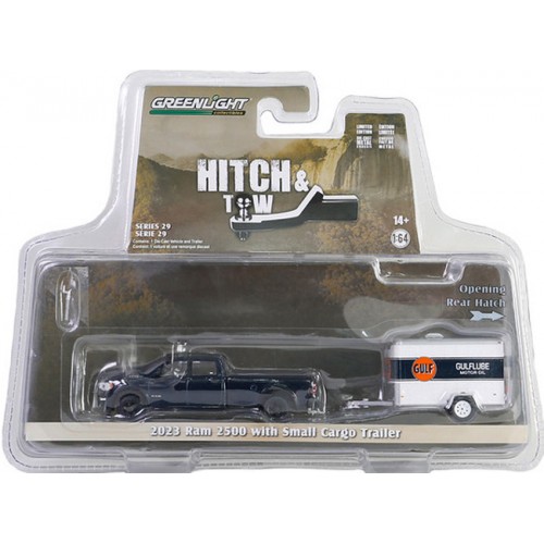Greenlight Hitch and Tow Series 29 - 2023 RAM 2500 with Small Cargo Trailer Gulf Oil