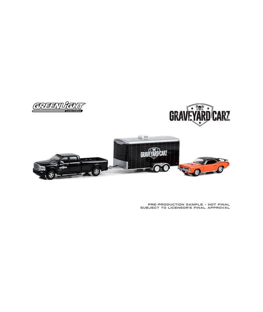 Greenlight Hollywood Hitch and Tow Series 12 - 2022 RAM 2500 with 1970 Plymouth Cuda Graveyard Carz