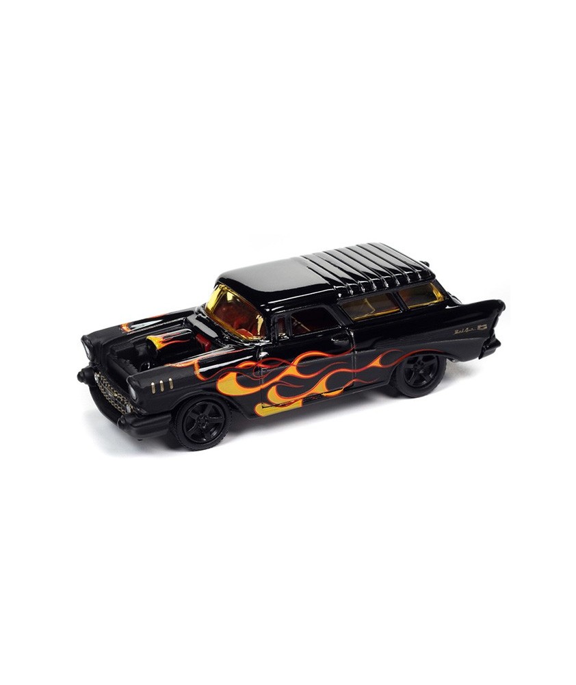 Johnny Lightning Street Freaks 2023 Release 2B - 1957 Chevy Nomad Black with Flames