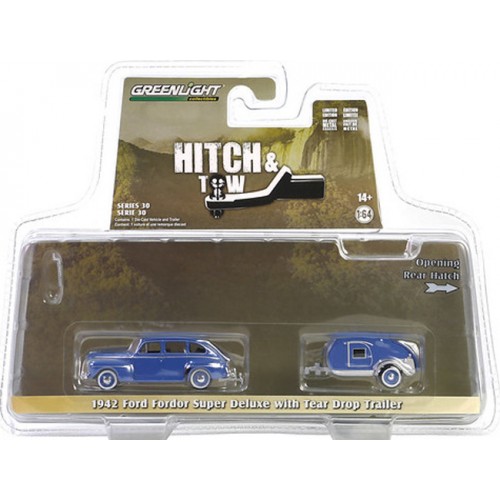 Greenlight Hitch and Tow Series 30 - 1942 Ford Fordor Super Deluxe with Tear Drop Trailer