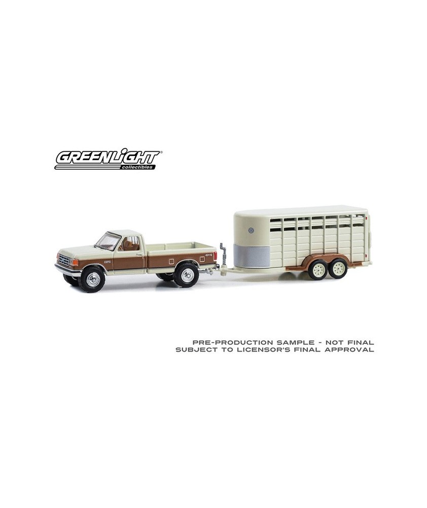 Greenlight Hitch and Tow Series 30 - 1991 Ford F-250 XLT Lariat with Livestock Trailer