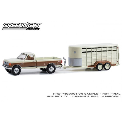 Greenlight Hitch and Tow Series 30 - 1991 Ford F-250 XLT Lariat with Livestock Trailer