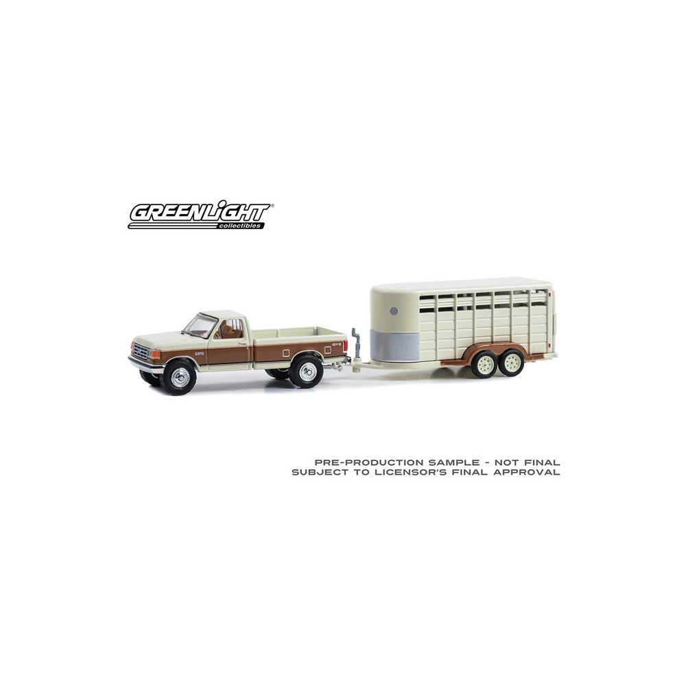 Greenlight Hitch and Tow Series 30 - 1991 Ford F-250 XLT Lariat with Livestock Trailer