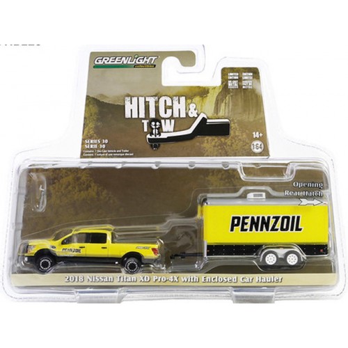 Greenlight Hitch and Tow Series 30 - 2018 Nissan Titan XD with Enclosed Car Hauler