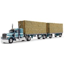 DCP by First Gear - Peterbilt 389 Semi Truck with Utility Dual Hay Flatbed Trailers and Hay Load