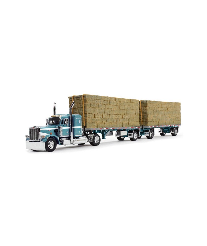 DCP by First Gear - Peterbilt 389 Semi Truck with Utility Dual Hay Flatbed Trailers and Hay Load