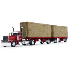 DCP by First Gear - Peterbilt 389 Day Cab with Utility Dual Hay Flatbed Trailers and Hay Load