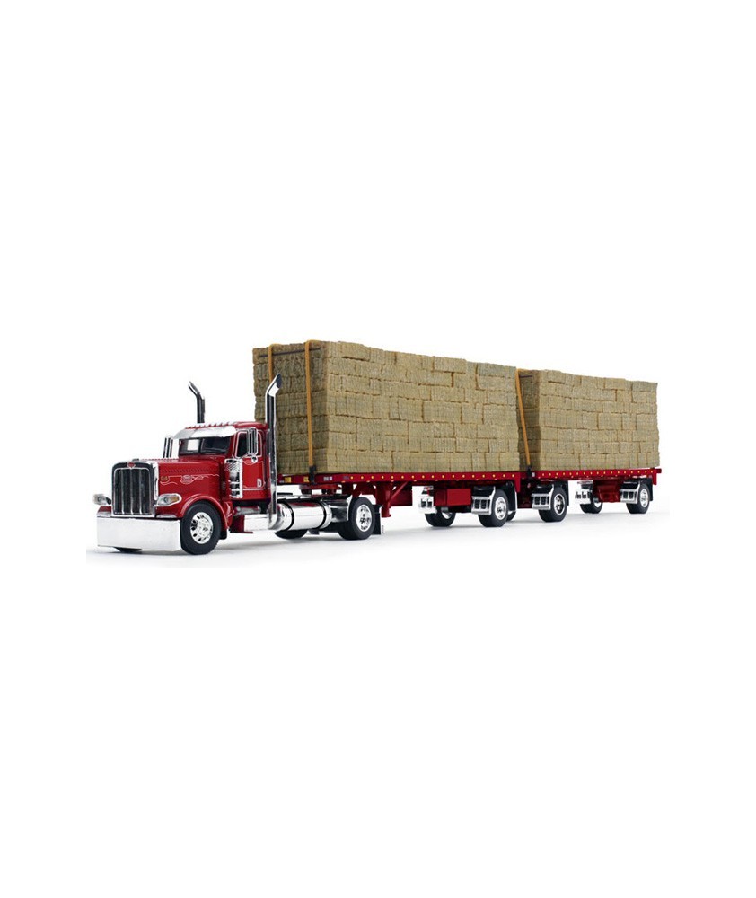 DCP by First Gear - Peterbilt 389 Day Cab with Utility Dual Hay Flatbed Trailers and Hay Load