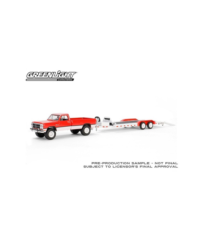 Greenlight Hitch and Tow Series 31 - 1991 Dodge Ram Power Ram 250 with Heavy Duty Car Hauler Trailer