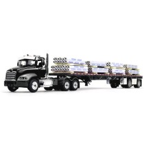 DCP by First Gear - Mack Pinnacle Day Cab with Wilson Roadbrute Flatbed Spread-Axle Trailer with Tube Load