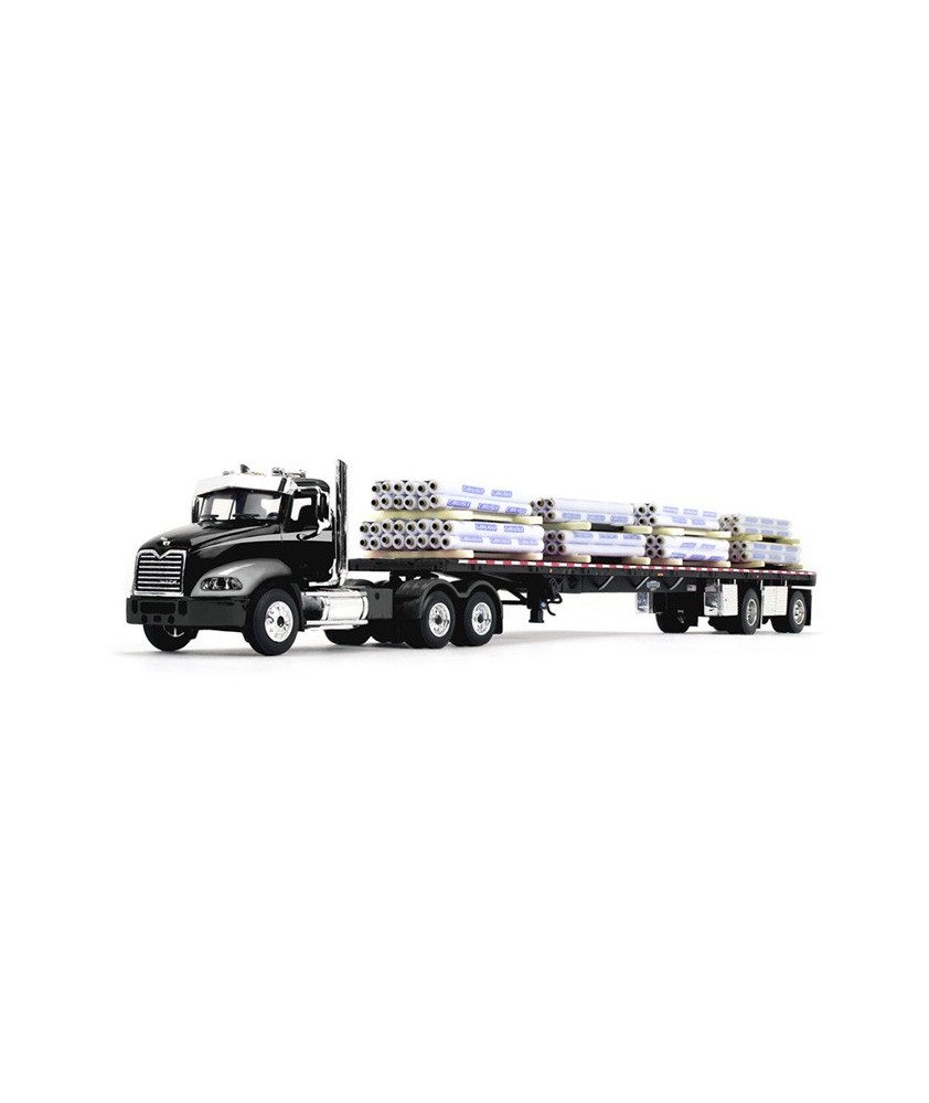 DCP by First Gear - Mack Pinnacle Day Cab with Wilson Roadbrute Flatbed Spread-Axle Trailer with Tube Load