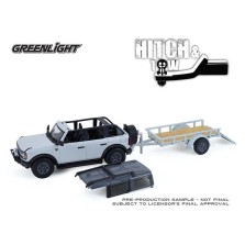 Greenlight Hitch and Tow Series 33 - 2021 Ford Bronco Badlands with Utility Trailer and Motorcycle