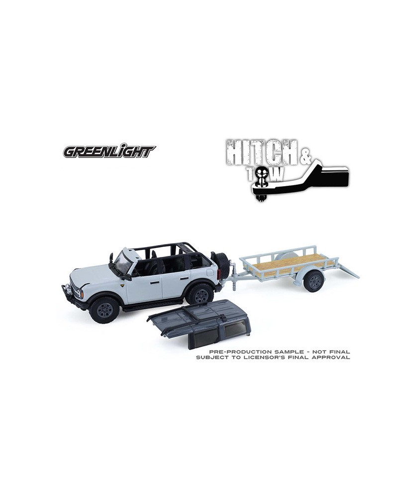 Greenlight Hitch and Tow Series 33 - 2021 Ford Bronco Badlands with Utility Trailer and Motorcycle