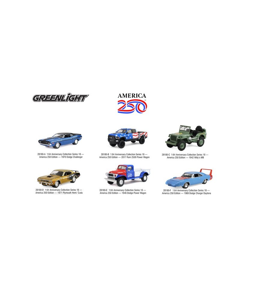 Greenlight Anniversary Series 18 America 250 Years Edition - Six Piece Set