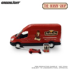 Greenlight The Hobby Shop Series 17 - 2019 Ford Transit LWB High Roof Mobile Mechanic with Car Jack and Battery Charger
