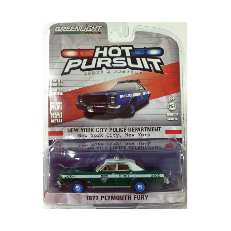1:64 Greenlight Hot Pursuit  1977 Plymouth Fury NYPD Auxiliary