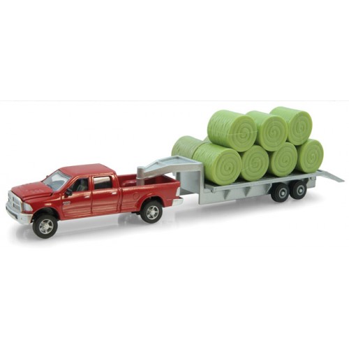 Dodge RAM Pickup with Trailer and Hay Bale Load