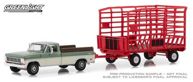 GREENLIGHT 1969 FORD F-100 FARM & RANCH SPECIAL WITH BALE THROW WAGON 