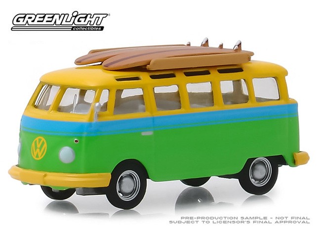 1:64 GreenLight *CLUB V-DUB 9* Yellow & Green 1964 Volkswagen VW Samba Bus *NIP* 