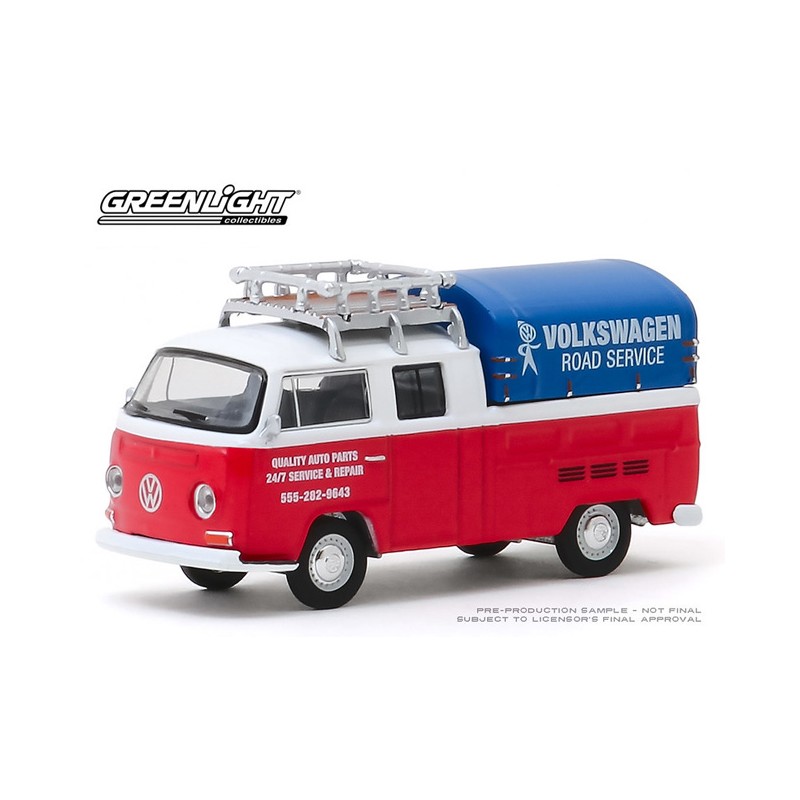 1/64 GREENLIGHT CLUB V-DUB 1976 VOLKSWAGEN T2 TYPE 2 DOUBLE CAB PICKUP RED WHITE 