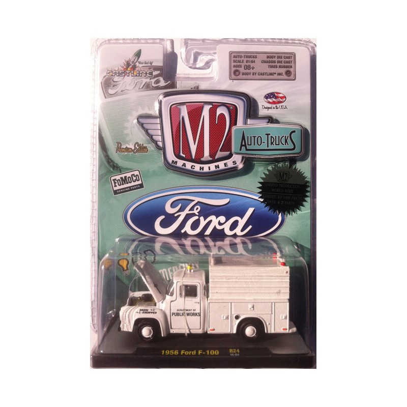 New M2 1/64 Diecast Car '56 Ford F-100 Truck on a Display Stand in Clam Pack 
