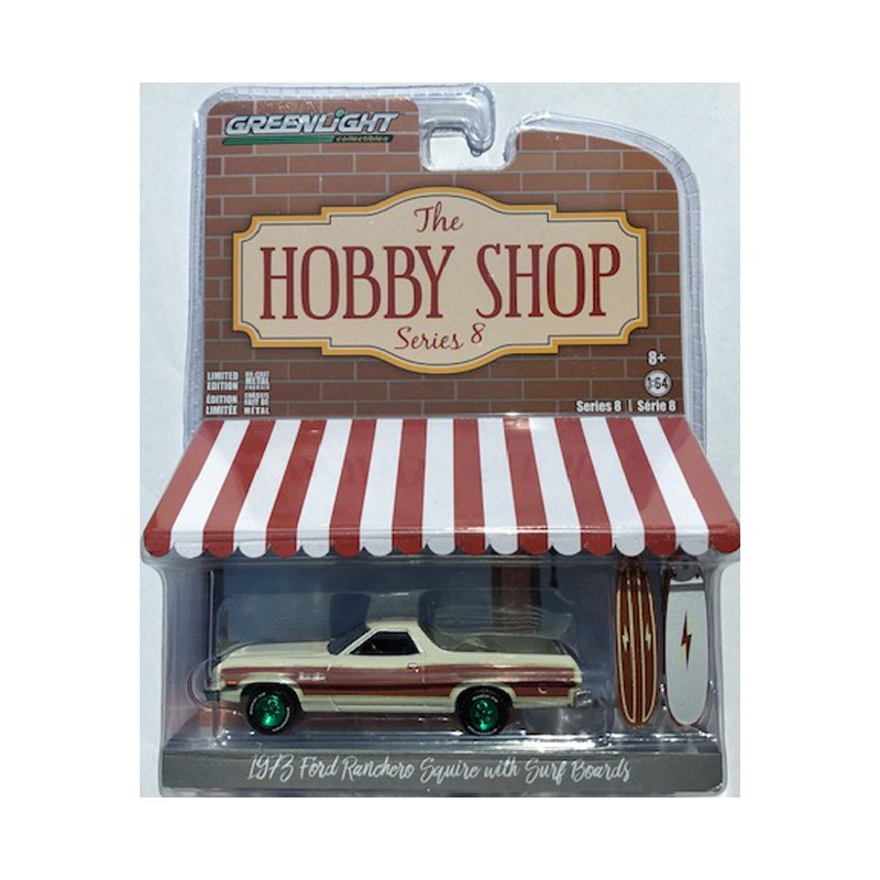 Greenlight 1:64 The Hobby Shop 1973 Ford Ranchero Squire with Surfboards