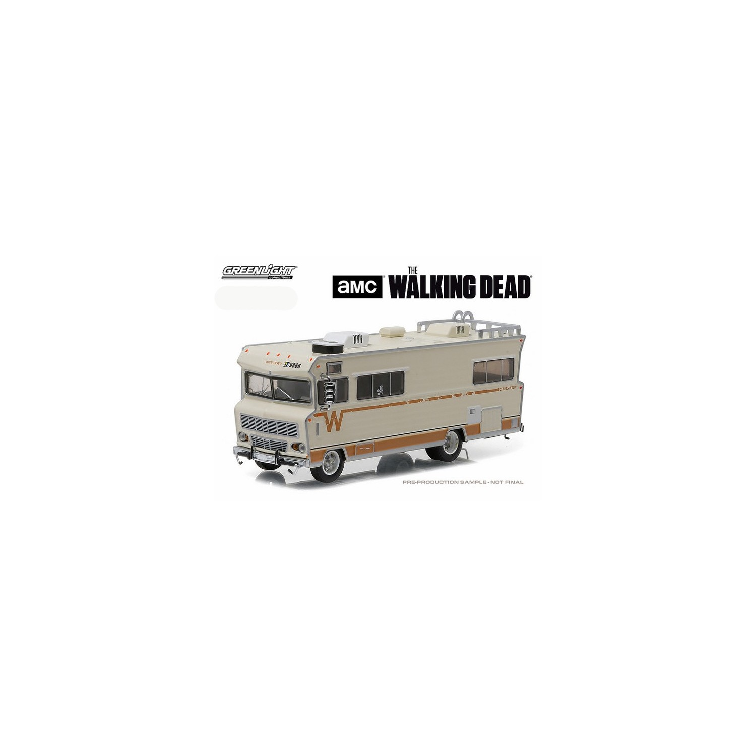 H-D TRUCKS SERIES 10 New 1:64 GREENLIGHT COLLECTION Beige 1973 Winnebago Chieftain with Accessories Diecast Model Car By Greenlight The Walking Dead