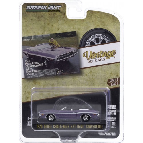 Greenlight Vintage Ad Cars Series 3 - 1970 Dodge Challenger R/T Convertible