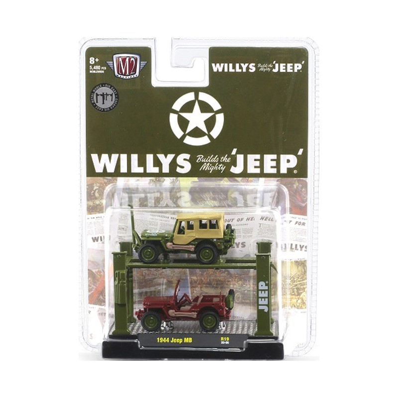 1944 '44 JEEP MB WILLYS ARMY MILITARY M2 MACHINES AUTO-LIFT 2 PACK DIECAST 2020