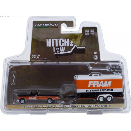 Greenlight Hitch and Tow Series 21 - 1994 Ford F-150 XLT with Enclosed Car Hauler