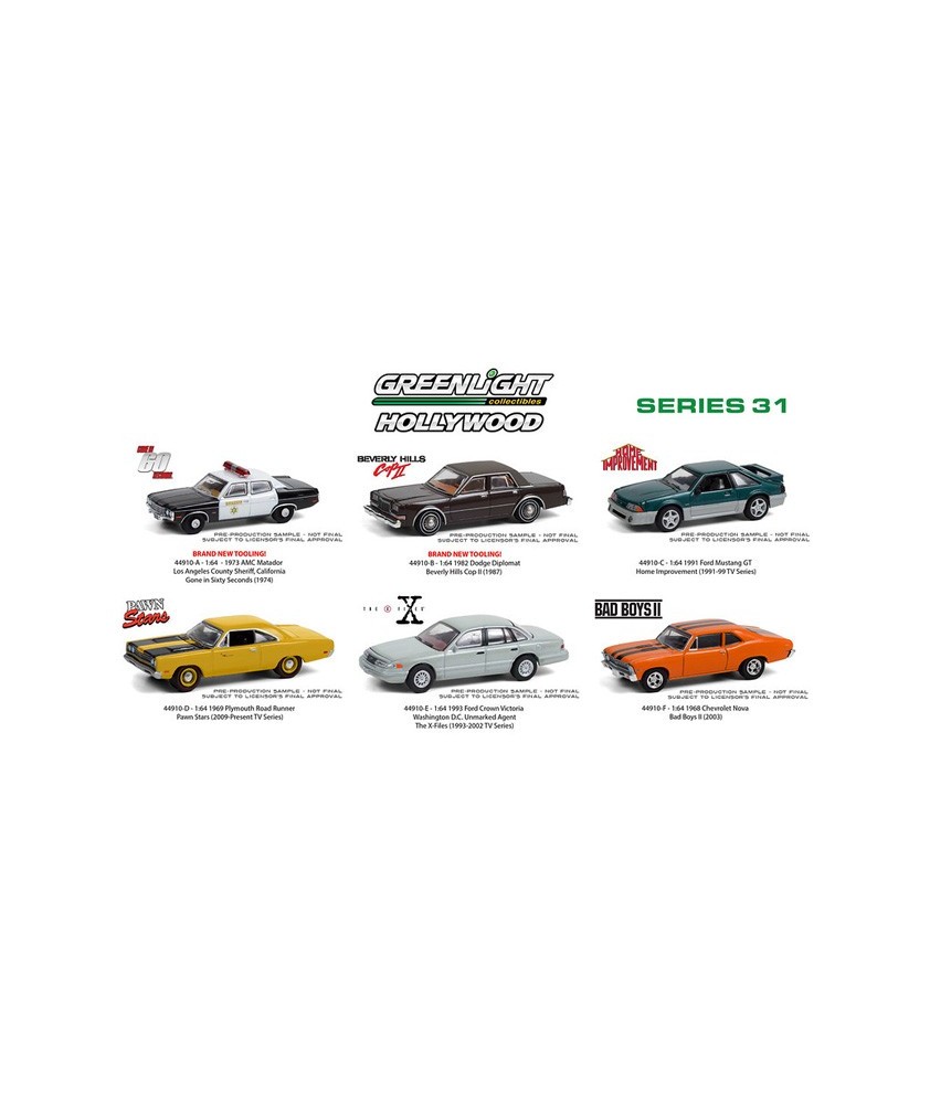 Greenlight Hollywood Series 31 - Six Car Set