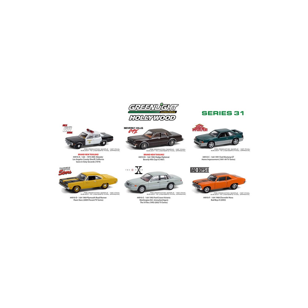 Greenlight Hollywood Series 31 - Six Car Set