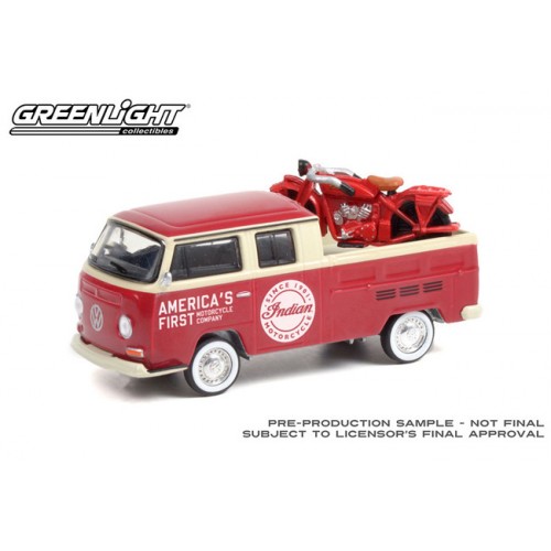 Greenlight Club Vee-Dub Series 13 - 1968 Volkswagen Type 2 Double Cab Pickup with Indian Motorcycle