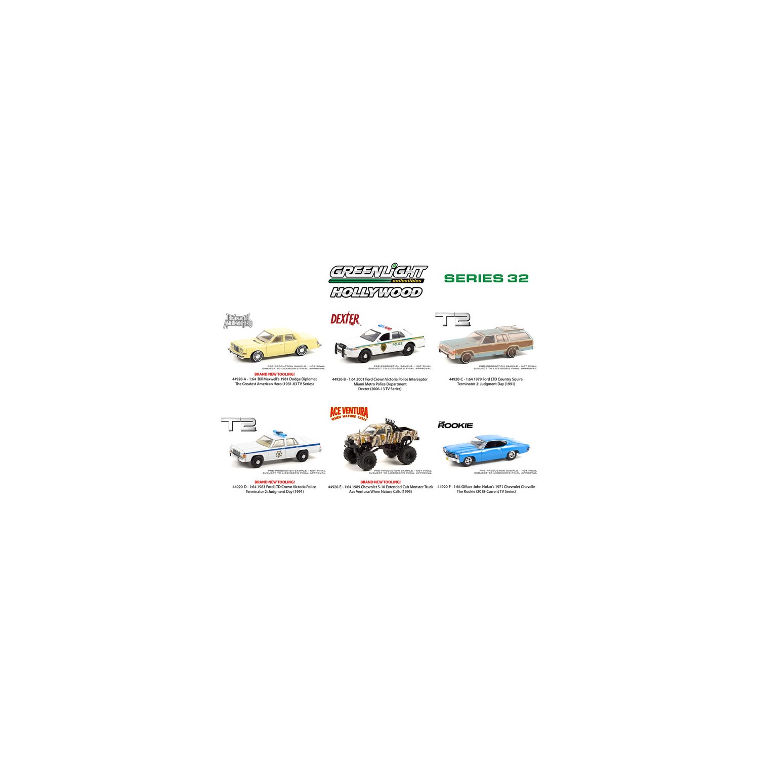 Greenlight Hollywood Series 32 - Six Car Set