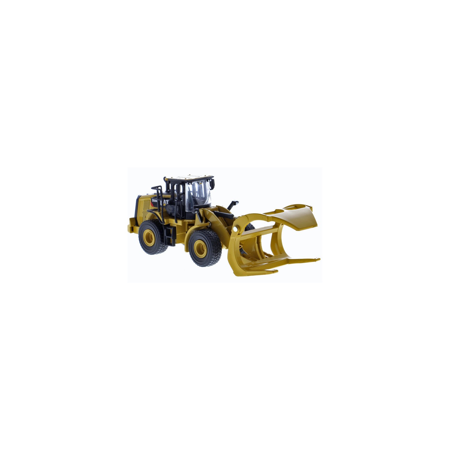 Diecast Masters CAT 950M Wheel Loader with Log Fork and Bucket Attachment