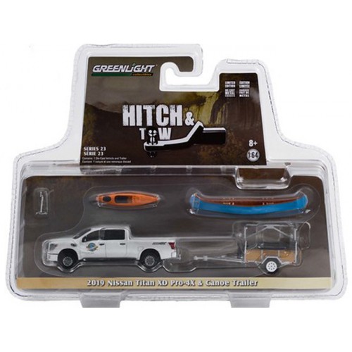 Greenlight Hitch and Tow Series 23 - 2019 Nissan Titan XD Pro-4X with Canoe Trailer