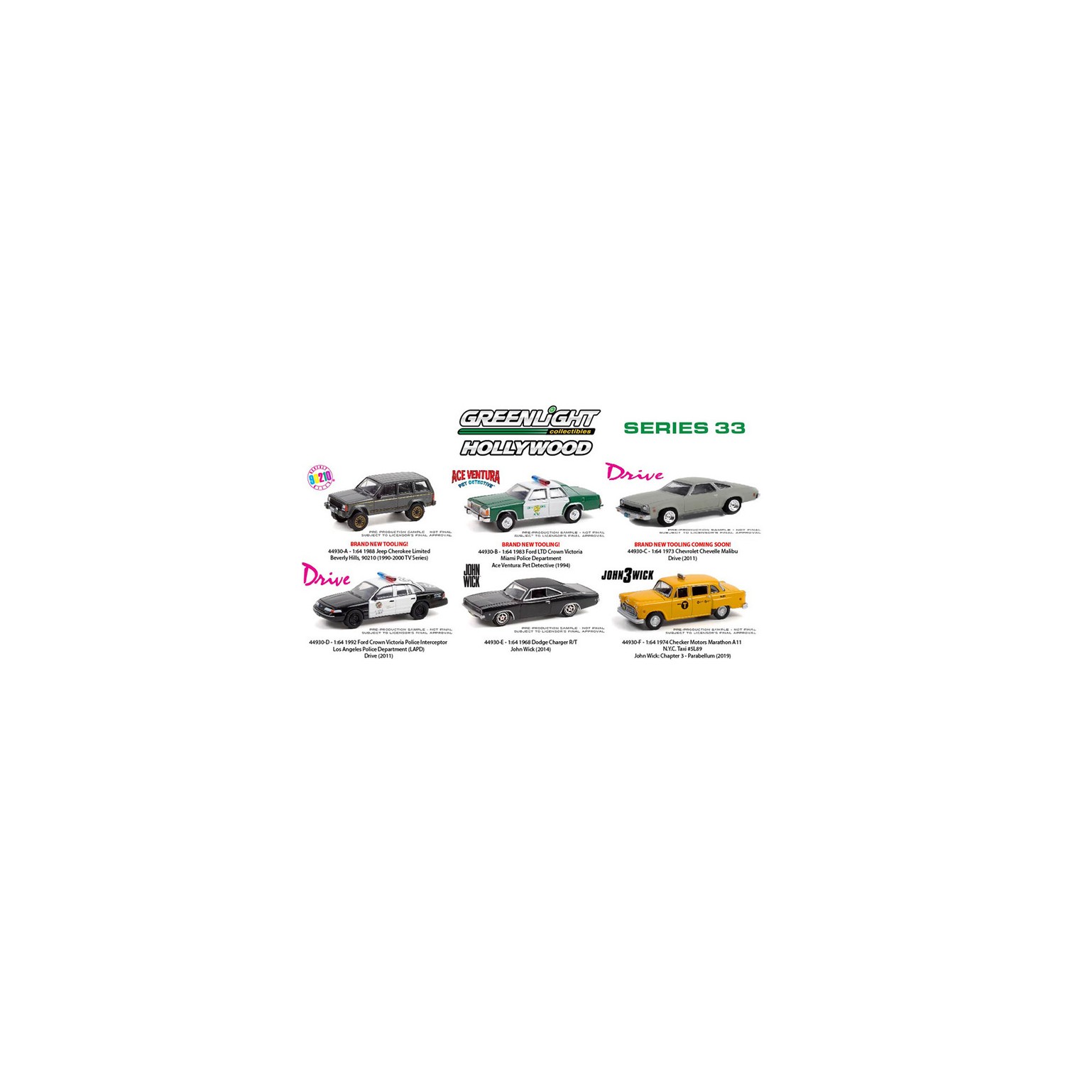 Greenlight Hollywood Series 33 - Six Car Set