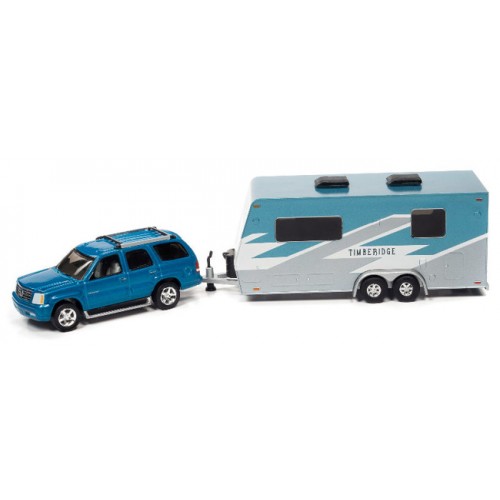 Johnny Lightning Truck and Trailer 2021 Release 1A - 2005 Cadillac Escalade with Camper Trailer